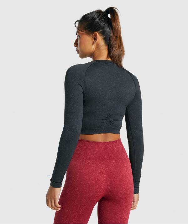 Damske Crop Top Gymshark Adapt Fleck Seamless Long Sleeve Čierne | CZ2457986